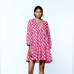 Zara Made in Morocco Pink The Mini Cadie Dress Ruffle Hem  Babydoll DressXS